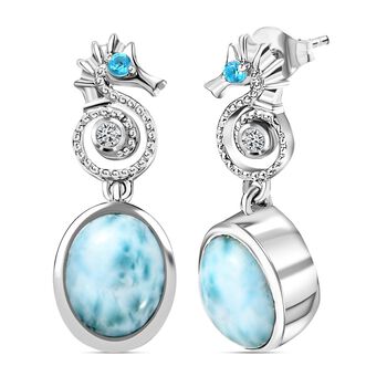 Seepferdchen Larimar, Neon Apatit und Zirkon Ohrringe