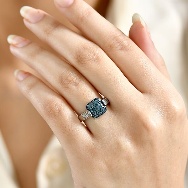 D'Joy Weißer Diamant, Blauer Diamant Ring 925 Silber rhodiniert (Größe 17.00) ca. 0,48 ct image number 2