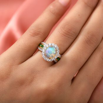 Nat&uuml;rlicher &Auml;thiopischer Opal und Mehrfarbig Edelsteine Ring 925 Silber Vermeil