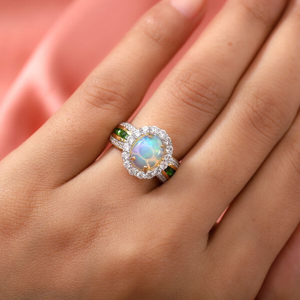 Natürlicher Äthiopischer Opal und Mehrfarbig Edelsteine Ring 925 Silber Vermeil image number 0