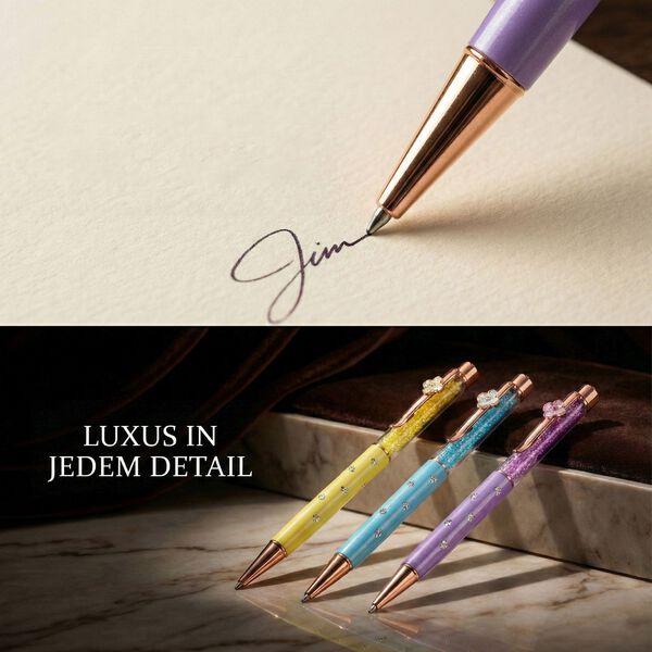 "set of 3 artificial Ballpoint Pen material:Aluminum alloy +Plastic,   Color: Macaron light blue,macaron yellow,macaron purple black ink Pen barrel with engraved The box is printed with the logo" image number 2