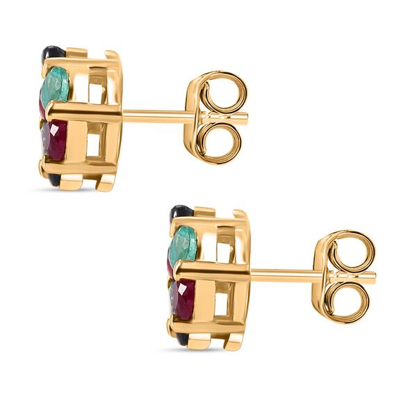 Thail&auml;ndischer Rubin , Kanchanaburi Blaue Saphir und Kagem Sambischer Smaragd Ohrringe, 925 Silber 750 Gelbgold Vermeil ca. 0.94 ct image number 5