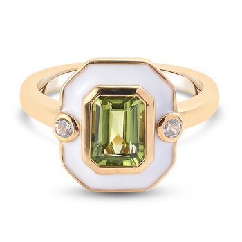 Peridot und Zirkon emaillierter Solit&auml;r Ring 925 Silber vergoldet (Gr&ouml;&szlig;e 18.00) ca. 1,07 ct