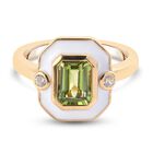 Peridot und Zirkon emaillierter Solitär Ring 925 Silber vergoldet (Größe 18.00) ca. 1,07 ct