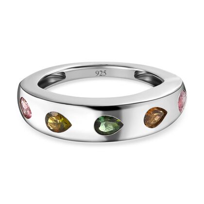Natürlicher mehrfarbiger Turmalin Ring, 925 Silber platiniert (Größe 18.00) ca. 0.73 ct