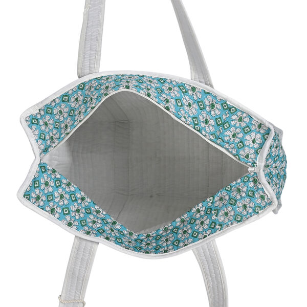 Livmore  Quilted Fabric bag SIZE- 45x 43x 15 cm HANDLE LOOP -50cm, HANDLE WIDTH-4 cm With zipper closure Color-SKY Blue image number 8