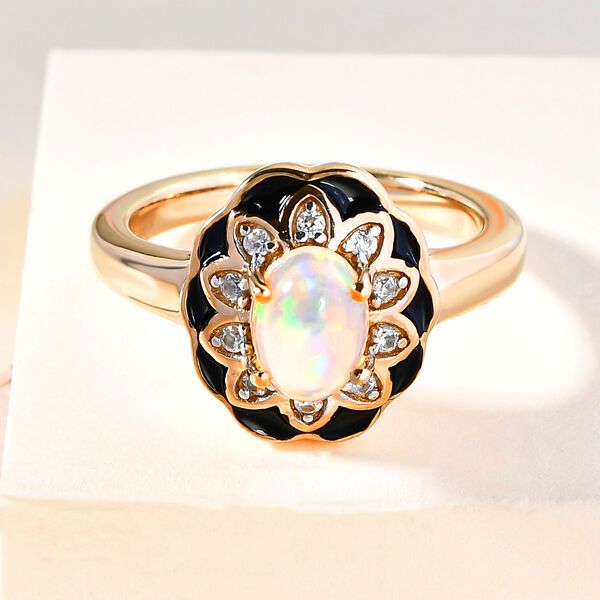 Natürlicher Äthiopischer Opal und Zirkon Ring 925 Silber vergoldet  ca. 0,67 ct image number 2