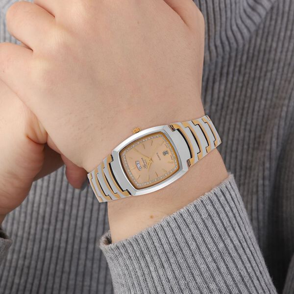 GENOA  - Eleganz Uhr mit Mond- und Wochenanzeige, Japanisches Uhrwerk und Wei&szlig;em Kristallzifferblatt, Reiner Edelstahl, Bicolor, 20 cm image number 3