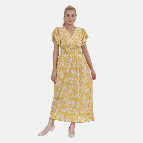 Maxikleid mit gesmokter Taille und Flatterärmeln, Größe 35x125cm, grün