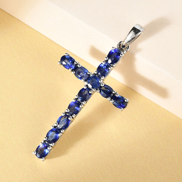 Masoala Saphir Kreuz-Anh&auml;nger, (Fissure gef&uuml;llt), 925 Silber platiniert ca. 3,00 ct image number 3