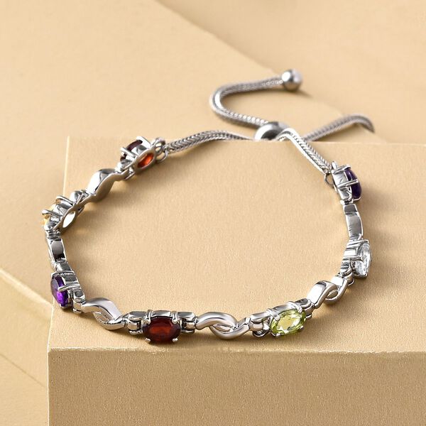 Verstellbares, mehrfarbiges Edelstein-Armband, ca. 26.75 cm, Edelstahl, ca. 3,27 ct image number 2