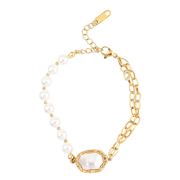 GENOA - Wei&szlig;er Zirkonia, Wei&szlig;es Perlmutt Schmuckset 316L Edelstahl IP-Gelbbeschichtung, Nickelfreies Messing IP-Gelbbeschichtung und Legierung IP-Gelbbeschichtung image number 7