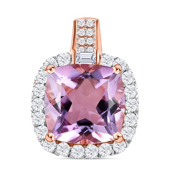 Rose De France Amethyst, wei&szlig;er Zirkon Anh&auml;nger, 925 Silber ros&eacute;vergoldet, ca. 7.96 ct