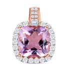 Rose De France Amethyst, weißer Zirkon Anhänger, 925 Silber rosévergoldet, ca. 7.96 ct
