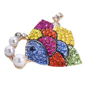 Kunststoff Perle, Mehrfarbiger Kristall Fisch Brosche  Gelb