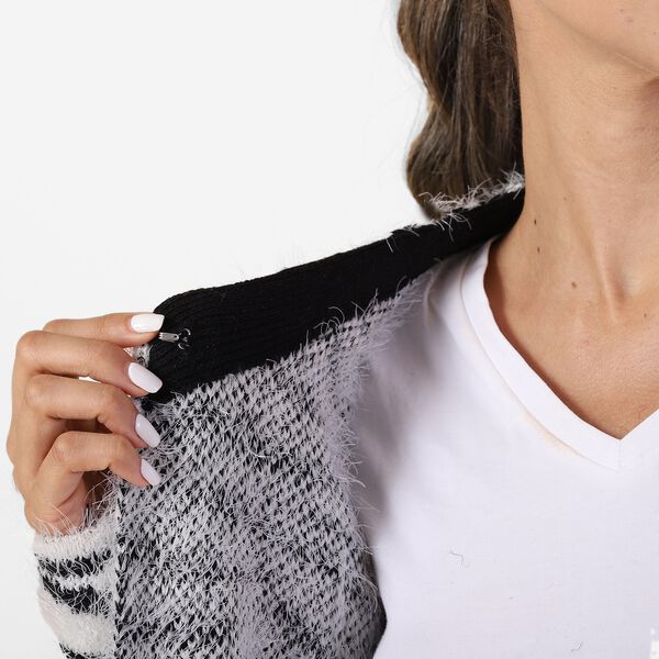 Langer Cardigan mit Taschen und Knopf, gestrickt, Einheitsgröße Zebra Muster image number 5