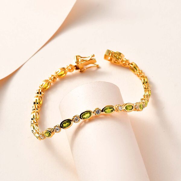 AA Vesuvianit, Weißer Zirkon Armband ca. 19 cm 925 Silber Gelbgold Vermeil ca. 6.07 ct image number 2