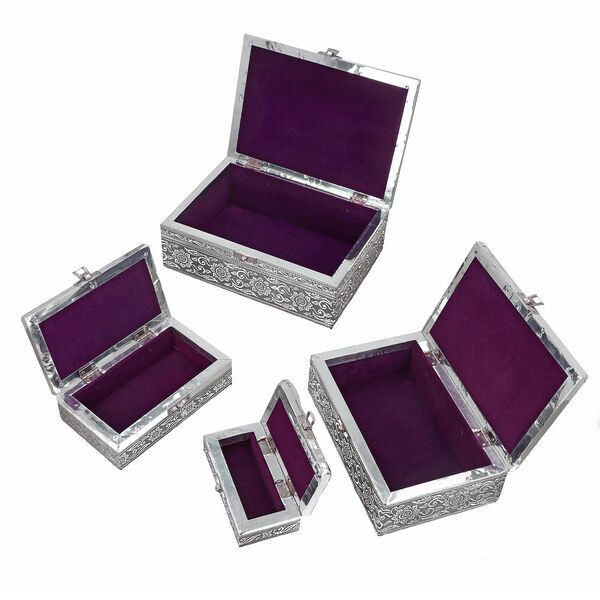 4-teiliges Set handgefertigter Aluminiumboxen mit Lebensbaum-Motiv, Größen von 24x17x9 bis 13x6,5x3 cm image number 6