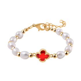 Glas, Weiße Süßwasser Perle Armband BR-Stretch Standard gelb vergoldet