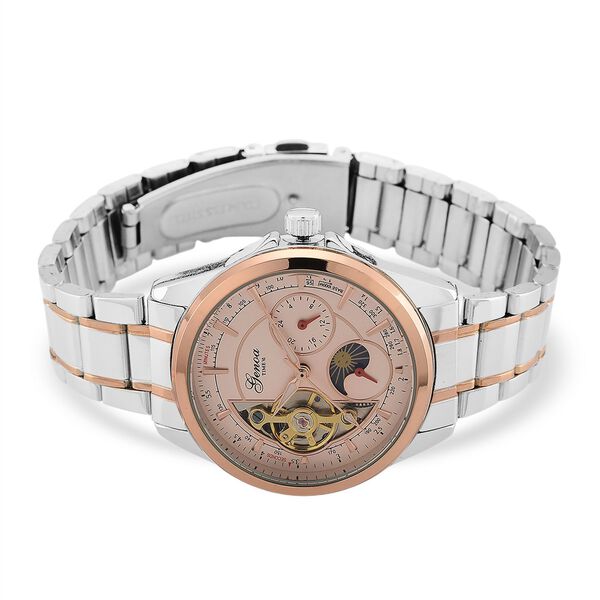 GENOA TIME V2 - Automatik-Armbanduhr, Mechanisches Uhrwerk, Edelstahlarmband, bicolor, Ros&eacute;farbenes Zifferblatt image number 5