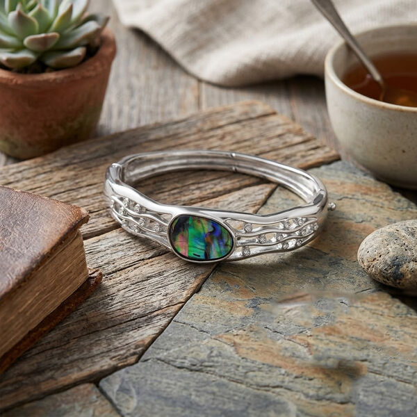 Abalone Muschel, Wei&szlig;er Kristall Armreif ca. 19 cm image number 2