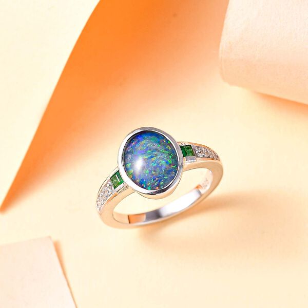 Boulder Opal Triplett, Smaragd und Zirkon Ring - 1,72 ct. image number 2