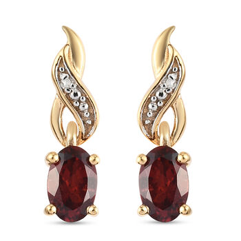 Roter Granat und Diamant Ohrringe 925 Silber vergoldet ca. 1,11 ct