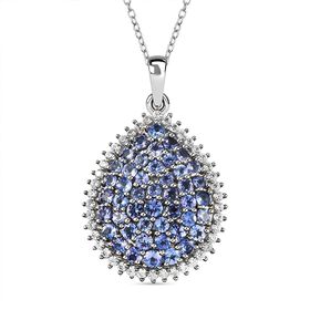 Tansanit und Zirkon Cluster Anhänger mit 50cm Kette in Silber, 3,71 ct.