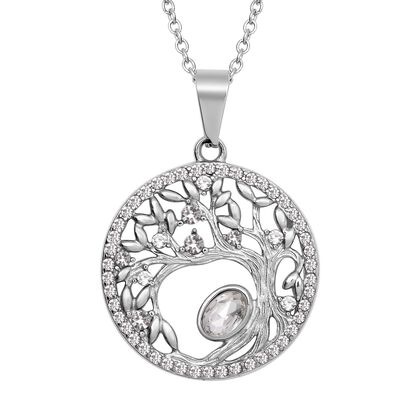 Wei&szlig;er Kristall Lebensbaum -Anh&auml;nger mit Kette, 316L Edelstahl