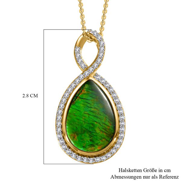 Ammolit und wei&szlig;er Zirkon Anh&auml;nger mit Kette, 925 Silber Gelbgold Vermeil ca. 4.10 ct image number 7