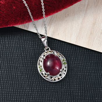 AAA Afrikanischer Rubin (Fissure gef&uuml;llt), Nat&uuml;rlicher Chromdiopsid Anh&auml;nger mit Kette, 925 Silber rhodiniert ca. 6.02 ct