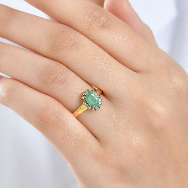 D'Joy Kagem sambischer Smaragd, grüner Diamant und Zirkon Ring - 0,91 ct. image number 3