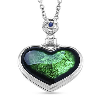 Schwarzer Jadeit und Zirkonia Medaillon-Anh&auml;nger mit 50cm Kette