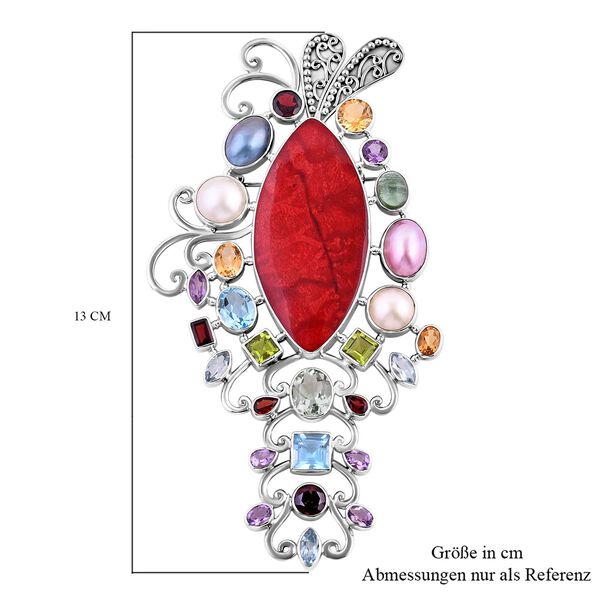 Royal Bali - Rote Koralle, Weiße Mabe Perle Brosche 925 Silber image number 4