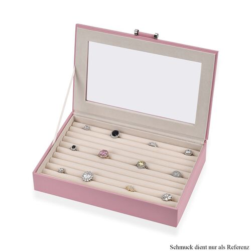 Schmuck-Ringbox aus Kunstleder mit Glasdeckel, 26,7x17,8x5,5cm, Puderrosa image number 0