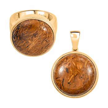 2er Set - Skript Stein Ring und Anh&auml;nger, Messing, Gr&ouml;&szlig;e (16.00), ca. 48,00 ct.