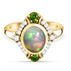 Natürlicher Äthiopischer Opal und Natürlicher Chromdiopsid Ring 925 Silber vergoldet  ca. 1,58 ct image number 0