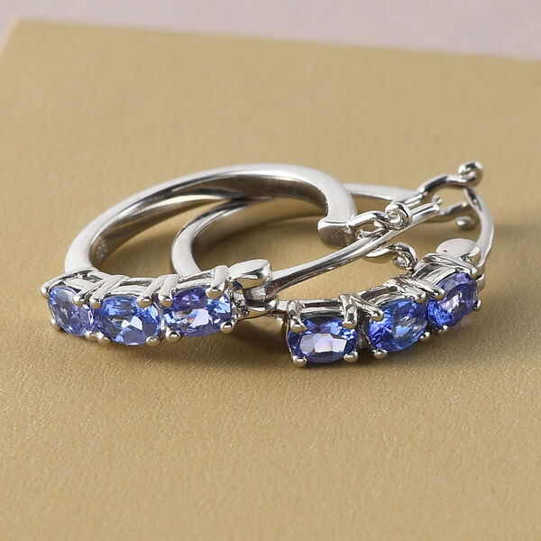 AAA Tansanit-Creolen, 925 Silber platiniert ca. 1,10 ct image number 2