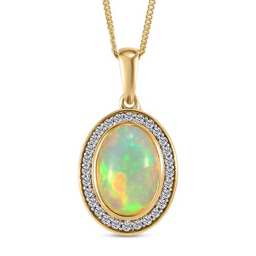 AA natürlicher, äthiopischer Welo Opal und Zirkon-Halo-Anhänger mit Kette in Silber image number 0