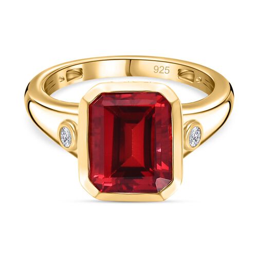 Lab Created Padparadscha-Saphir, Weißer Zirkon Ring, 925 Silber Gelbgold Vermeil (Größe 19.00) ca. 4.80 ct image number 0