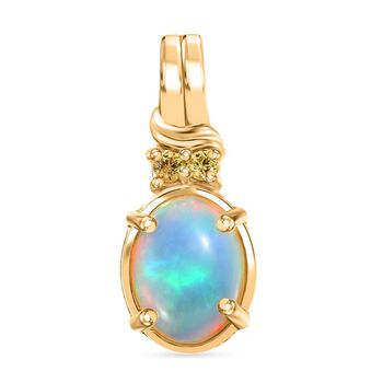 D'Joy AA Nat&uuml;rlicher, &auml;thiopischer Welo Opal, Gelber Saphir Anh&auml;nger 925 Silber vergoldet ca. 1.30 ct