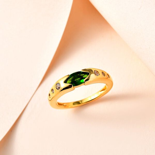 Nat&uuml;rlicher Chromdiopsid, wei&szlig;er Zirkon Ring, 925 Silber Gelbgold Vermeil (Gr&ouml;&szlig;e 16.00) ca. 0.73 ct image number 2