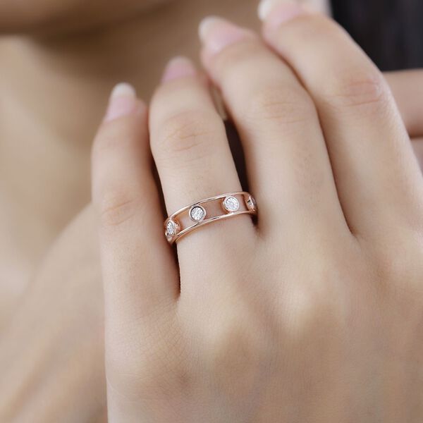 Doppelreihiger Ring mit Weißen Diamanten, 925 Silber 750 Roségold Vermeil (Größe 18.00) image number 3