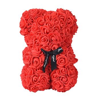 Rosen Teddyb&auml;r mit Fliege, Gr&ouml;&szlig;e 18x17,5x28 cm, Rot