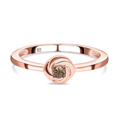 Natürlicher Champagner Diamant Ring, 925 Silber rosévergoldet (Größe 16.00) ca. 0,10 ct