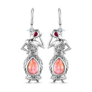 Rhodochrosit und afrikanische Rubin Ohrringe, 925 Silber platiniert ca. 9.28 ct