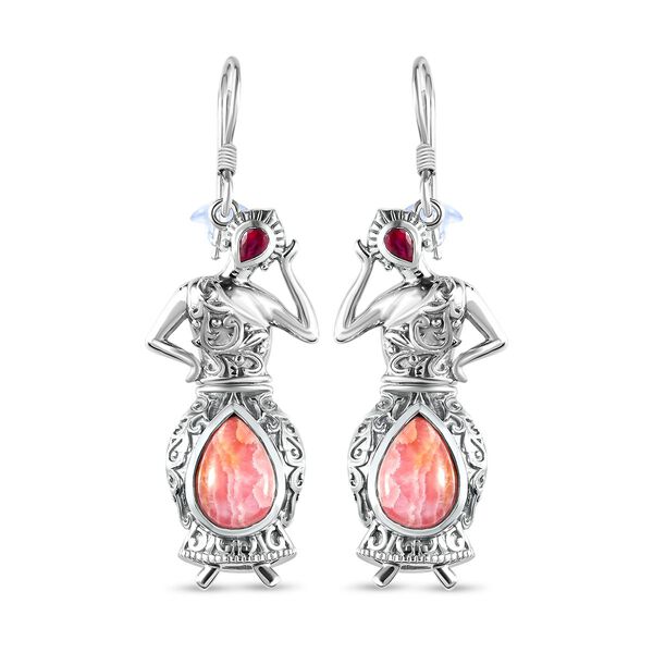 Rhodochrosit und afrikanische Rubin Ohrringe, 925 Silber platiniert ca. 9.28 ct