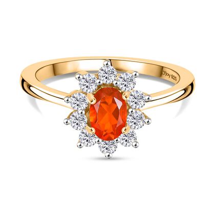 D'Joy AAA Blaze Feueropal, Wei&szlig;er Zirkon Ring 925 Silber 750 Gelb Vergoldet (Gr&ouml;&szlig;e 18.00) ca. 0,83 ct