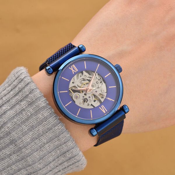 GENOA TIME V2 Automatik-Mechanische Uhr, weißes Sonnenschliff-Zifferblatt, Wasserdicht, Blau image number 2