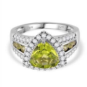 D'joy Natürlicher Peridot Ring 925 Silber rhodiniert (Größe 21.00) ca. 3.49 ct